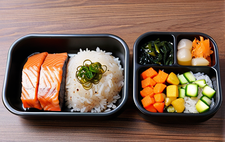 **

"A vibrant and healthy lunch set meal in a Japanese style, emphasizing the ingredients that boost brain function. Feature oily fish like mackerel or salmon, brown rice, various colorful vegetables and seaweed, and a small portion of fermented foods like miso soup or natto. The presentation should be appealing and appetizing, suggesting increased focus and concentration."

**