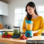 정신 집중력을 높이는 뇌 건강 스무디 - A bright and inviting modern kitchen scene featuring a vibrant smoothie preparation setup: fresh ban...
